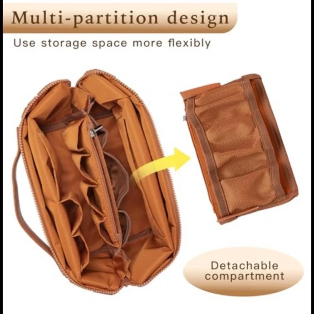 PU Leather Large Capacity Cosmetic Bag with Fold-Down Design and Adjustable